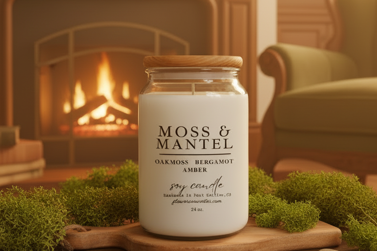 Flowers in Winter Moss and Mantel 24