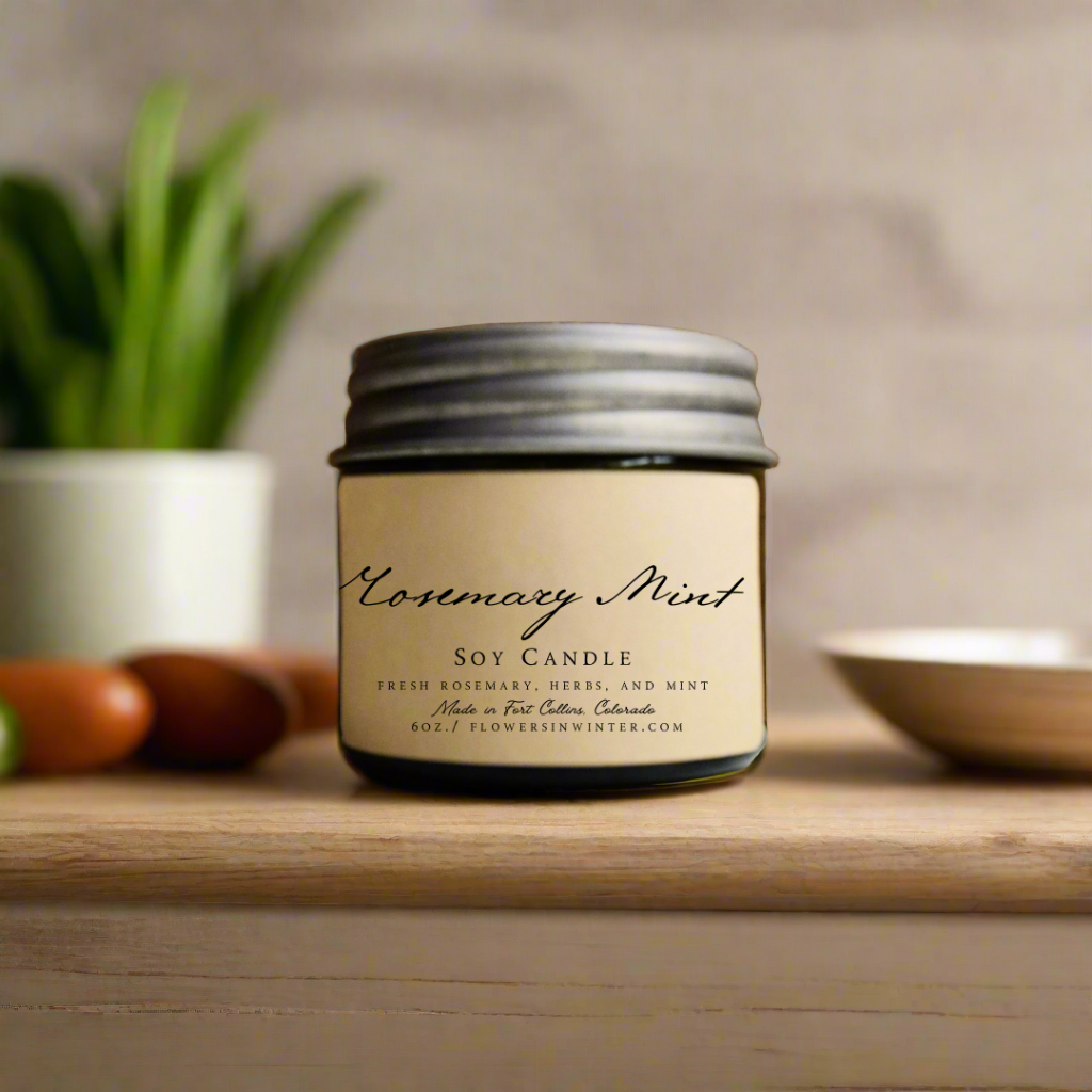 6 oz. Green Glass Farmhouse Candle - Flowers in Winter Shop