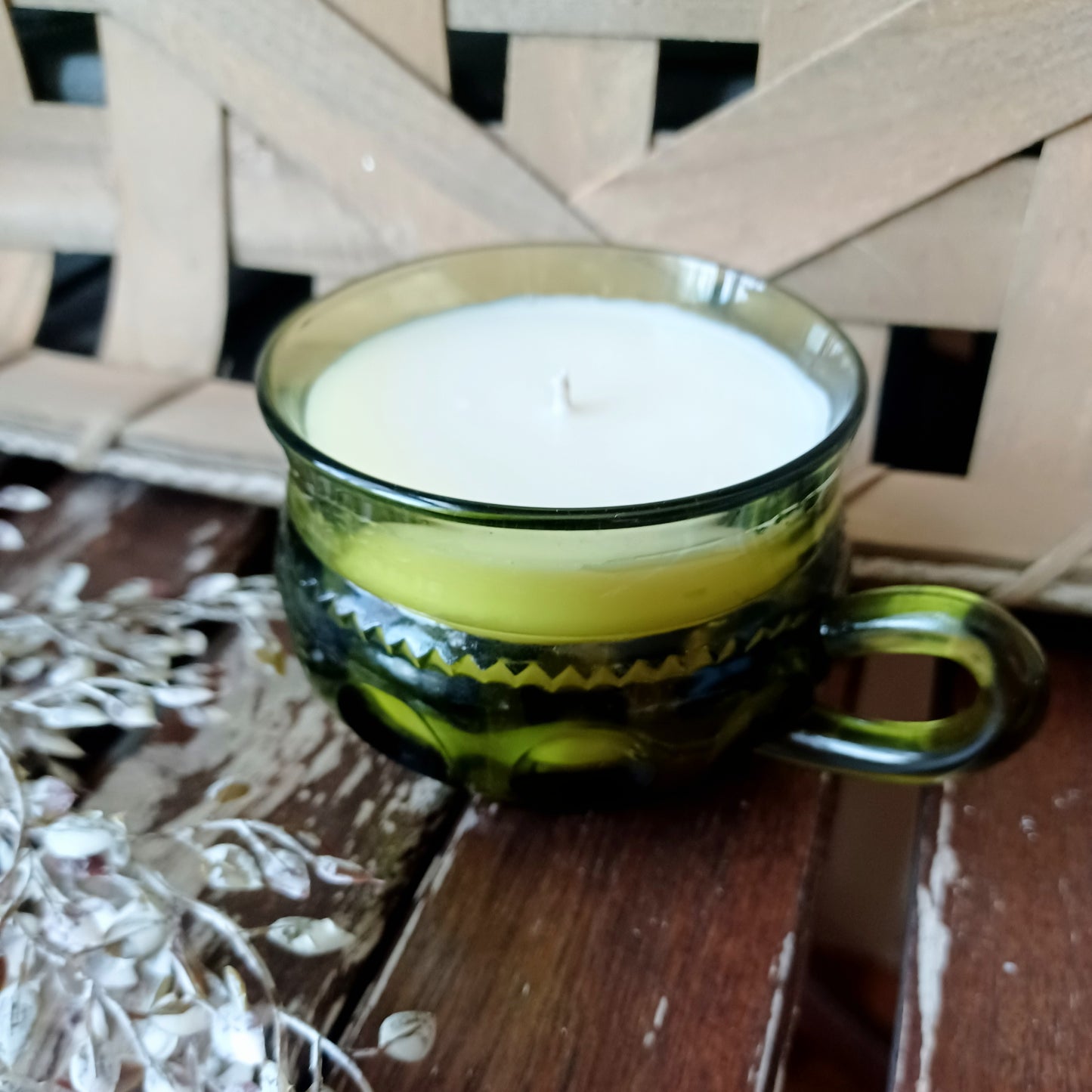 Vintage Green Glass Mug Soy Candle - Flowers in Winter Shop
