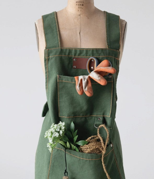 Apron Cross Back with Pockets and Rivets - Flowers in Winter Shop