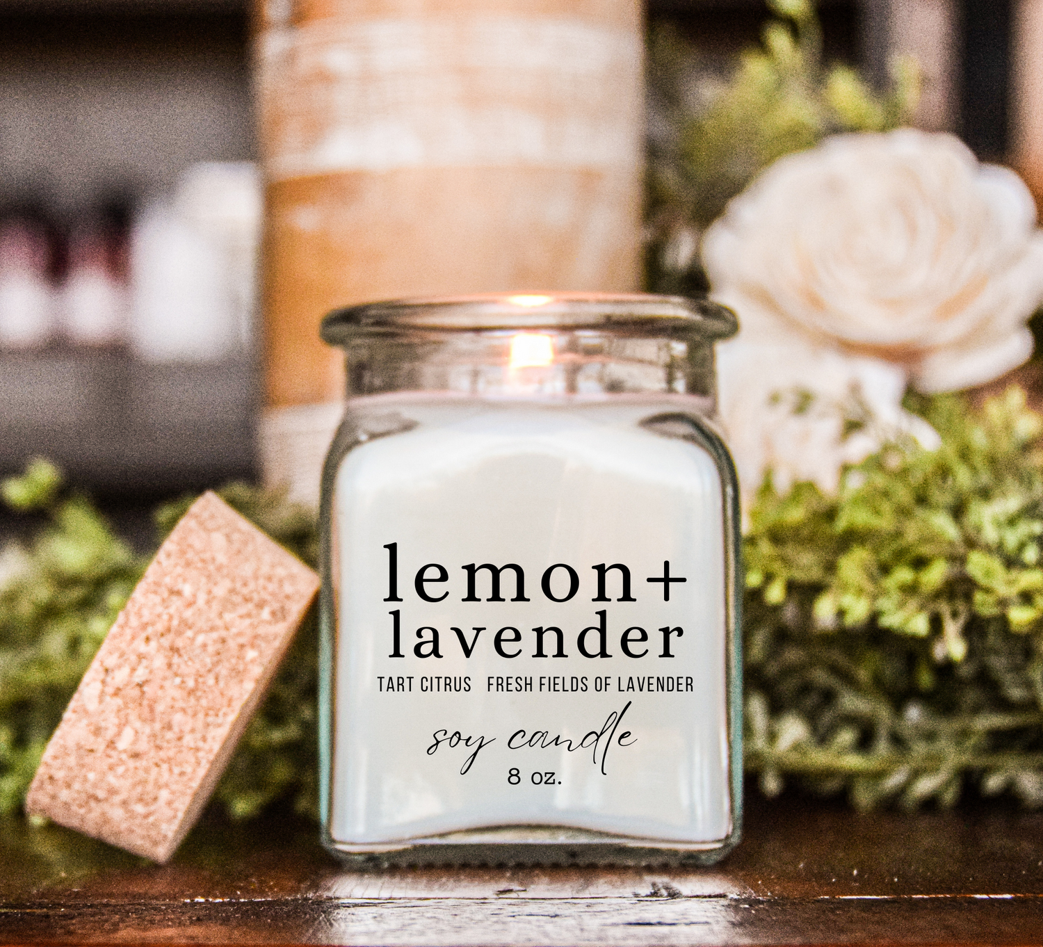 8 oz. Square Glass Jar with Cork Lid - Flowers in Winter Shop