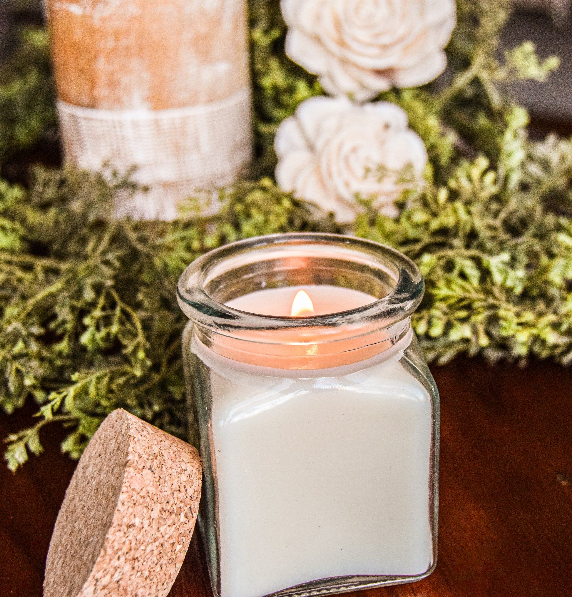 8 oz. Square Glass Jar with Cork Lid - Flowers in Winter Shop