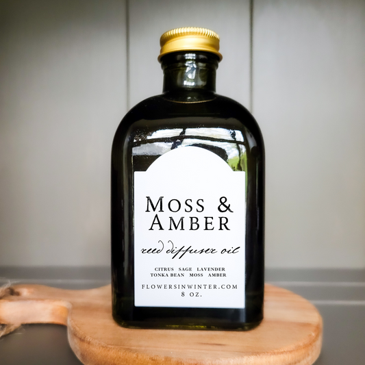 Moss & Amber Reed Diffuser Oil 8 oz. - Flowers in Winter Shop