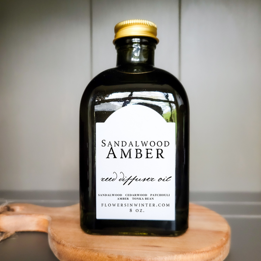 Sandalwood Amber Reed Diffuser Oil 8 oz. - Flowers in Winter Shop