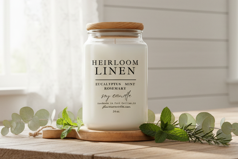 heirloom linen candle flowers in winter shop